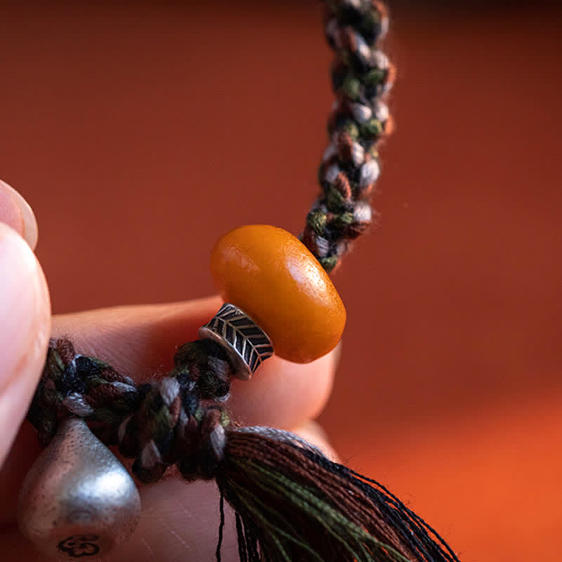 Bransoletka ochronna z bursztynu, waga Steelyard, srebro próby 990, wykonana z Tybetu, ręcznie robiona