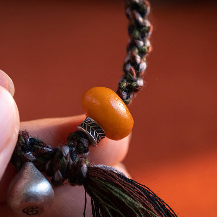 Bransoletka ochronna z bursztynu, waga Steelyard, srebro próby 990, wykonana z Tybetu, ręcznie robiona