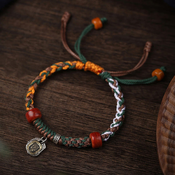 Buddha Stones Ręcznie robione Tybetańskie Srebro 925 Srebro Zakiram Bogini Bogactwa Ochrona Kości Wielbłąda Bransoletka pleciona