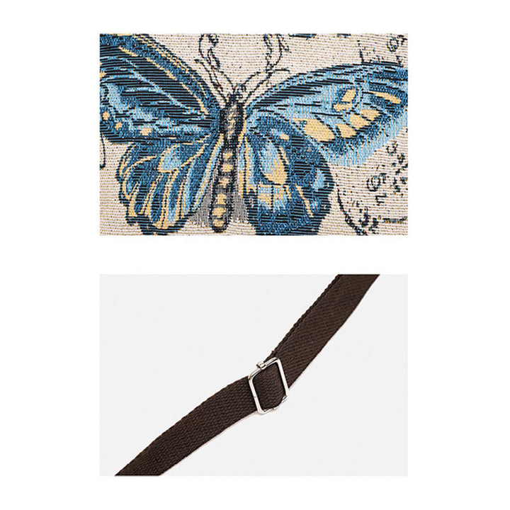 Buddha Stones Słoń Motyl Haftowana Płócienna Torba Tote Torba Na Ramię Torba Crossbody