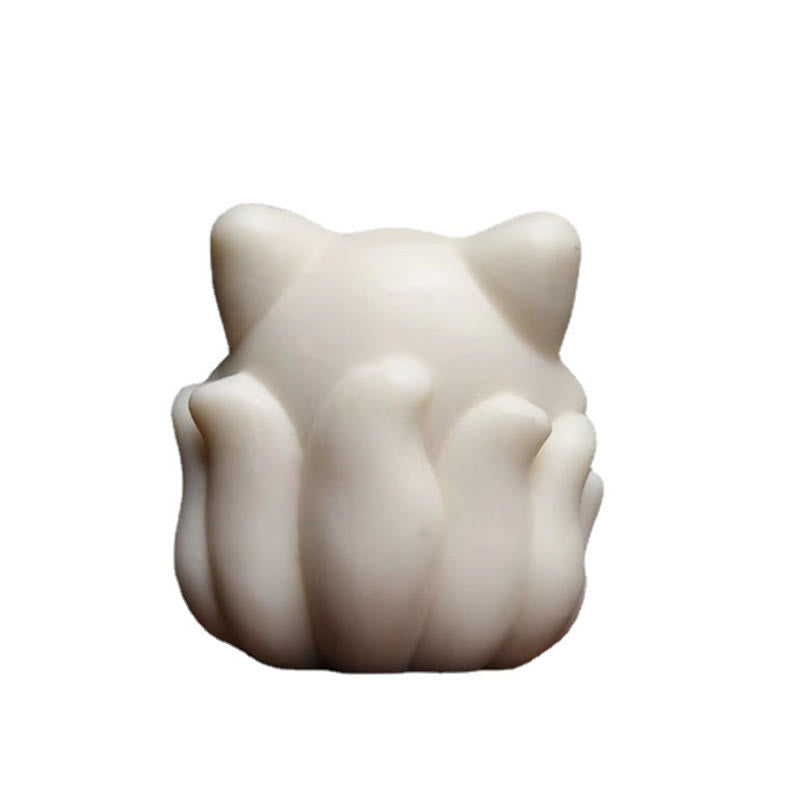 Buddha Stones Mini Dziewięcioogonowy Lis Kość Słoniowa Owoc Sandałowiec Zielony Sandałowiec Błogosławieństwo Dekoracja