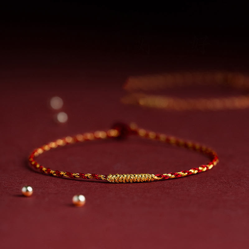 Buddha Stones 14K pozłacane ręcznie robiona bransoletka z czerwonego złota z węzłem King Kong i splotem szczęścia