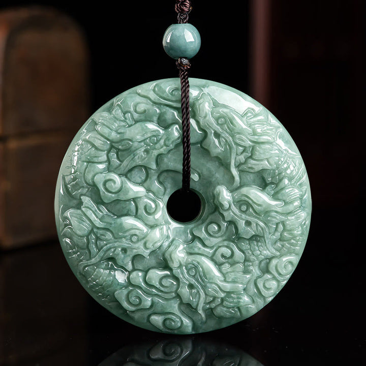 Buddha Stones Rok Smoka Naturalny Jadeit Dziewięć Smoków Klamra Pokoju Ochrona Naszyjnik Wisiorek