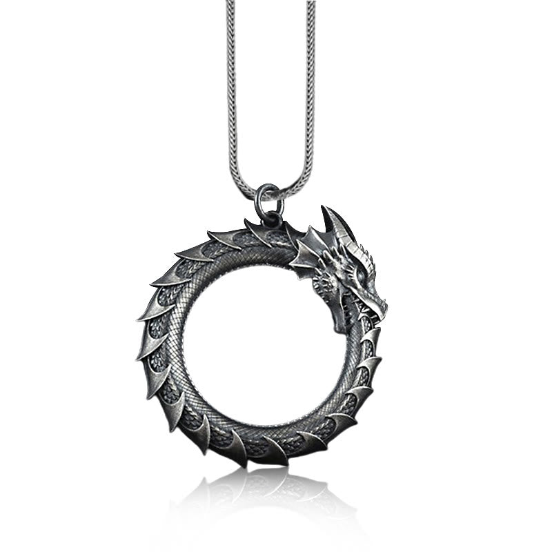 Naszyjnik Buddha Stones Czysta Cyna Smok Wąż Ochrona Wisiorek - image 2