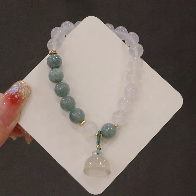 Bransoletka ochronna Buddha Stones White Agate Jade Lotus Flower Peace Buckle