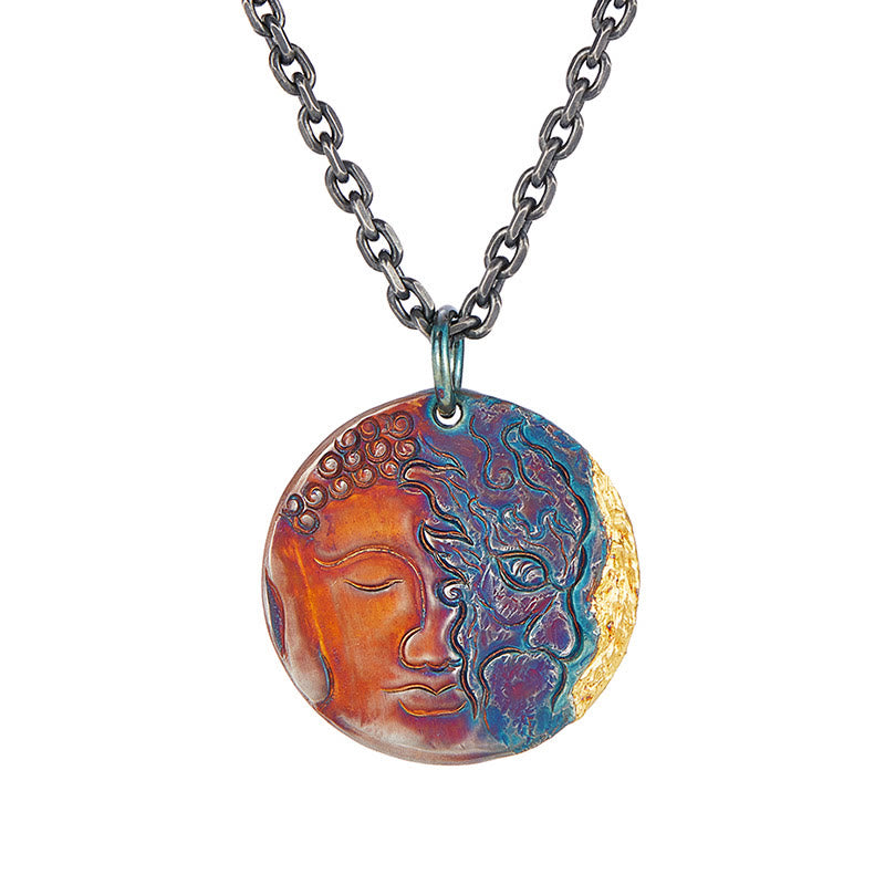 Buddha Stones 999 Srebro Sterlingowe 24K Złoto Pół Demon Pół Budda Współczucie Naszyjnik Wisiorek - image 4