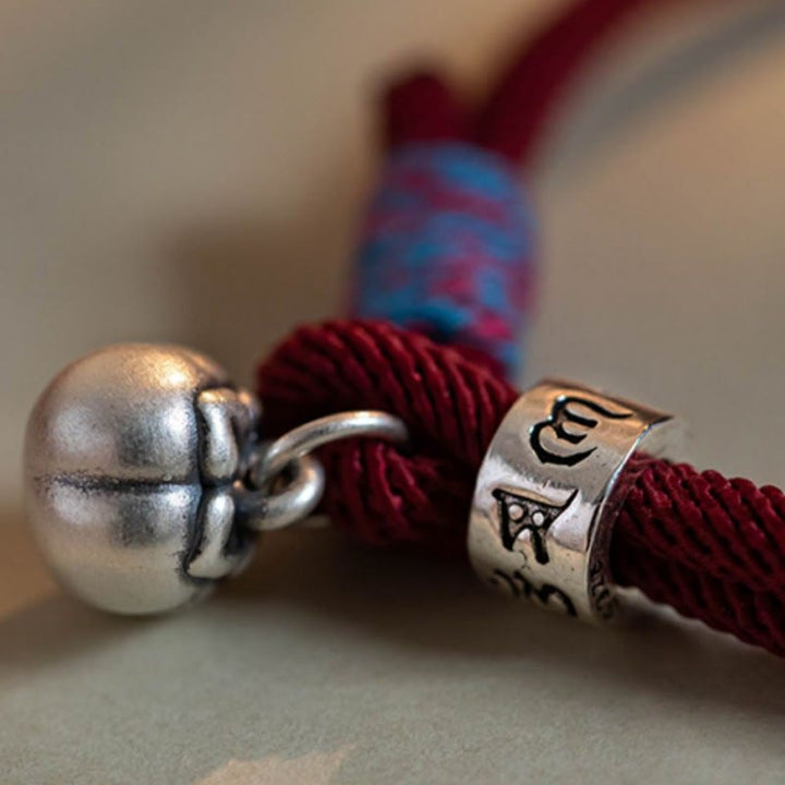 Buddha Stones 925 Srebro Sterling Tybetańskie Ręcznie Robione Om Mani Padme Hum Persimmon Charm Ochrona Szczęścia Bransoletka Pleciona