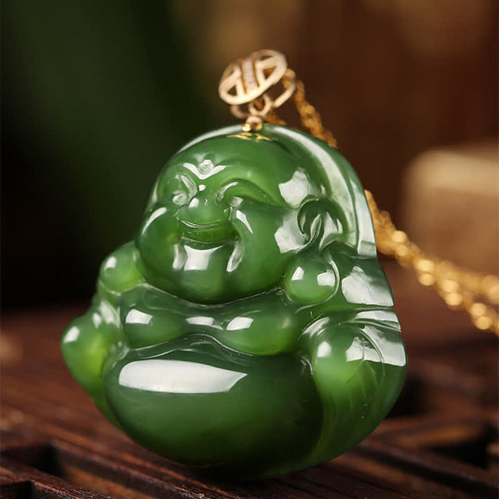 925 Srebro Sterlingowe Śmiejący się Budda Hetian Cyan Jade 18K Złoty Naszyjnik Sukcesu Łańcuszek Wisiorek - image 7