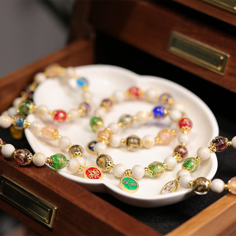 Buddha Stones Tybetańskie Pięć Bogów Bogactwa Fortuny Liuli Szklane Koraliki Kadzidło Popiół Porcelanowe Koraliki Bransoletka z Charmsem