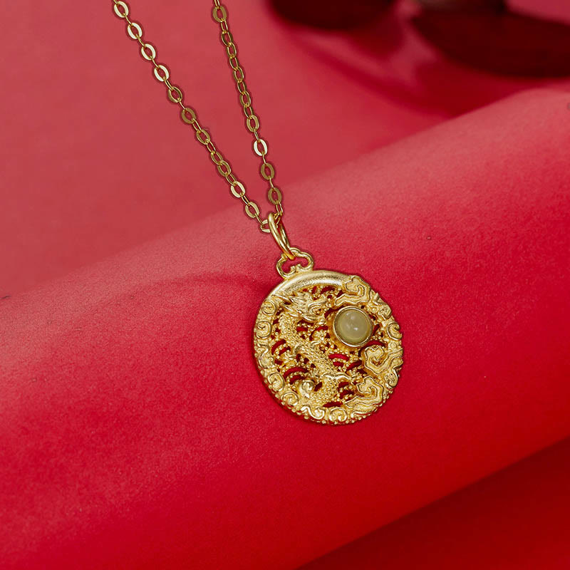 Buddha Stones 925 Srebro Sterling Rok Smoka Pomyślne Chmury Hetian Jade Intarsjowany Naszyjnik Szczęścia Wisiorek - image 3