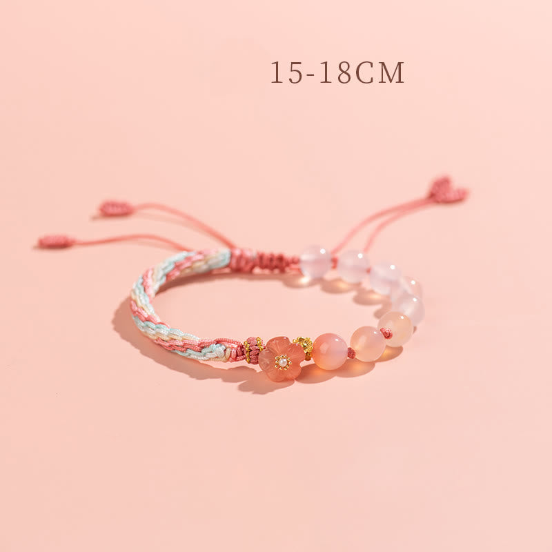 Buddha Stones Naturalny Gradient Agat Reinkarnacja Węzeł Brzoskwiniowy Kwiat Bogactwo Szczęście Ręcznie Robiona Bransoletka Sznurkowa