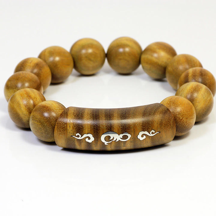 Buddha Stones 999 Srebro Sterlingowe Zielone Drzewo Sandałowe Om Mani Padme Hum Smok Feniks Dharmachakra Intarsjowana Bransoletka Pokoju