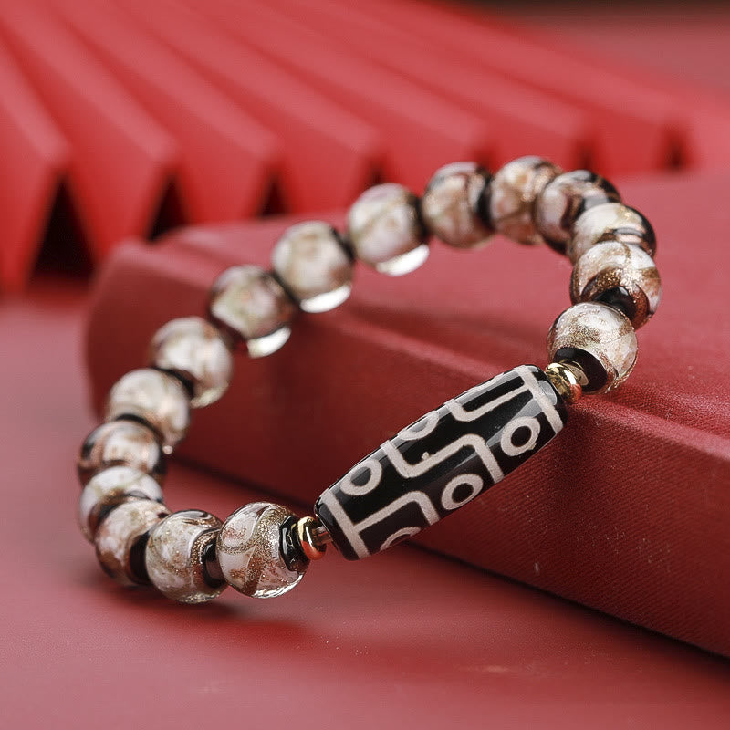 Buddha Stones Tybetańskie Dziewięciooczne Koraliki Dzi Trójoczne Koraliki Dzi Bransoletka z Koralików Szklanych Liuli Wealth