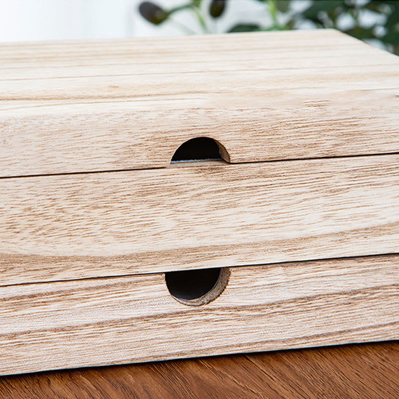 Buddha Stones Retro Beżowe Drewniane Pudełko Na Biżuterię Dwuwarstwowe Pudełko Do Przechowywania Biżuterii Z Lustrem - image 11