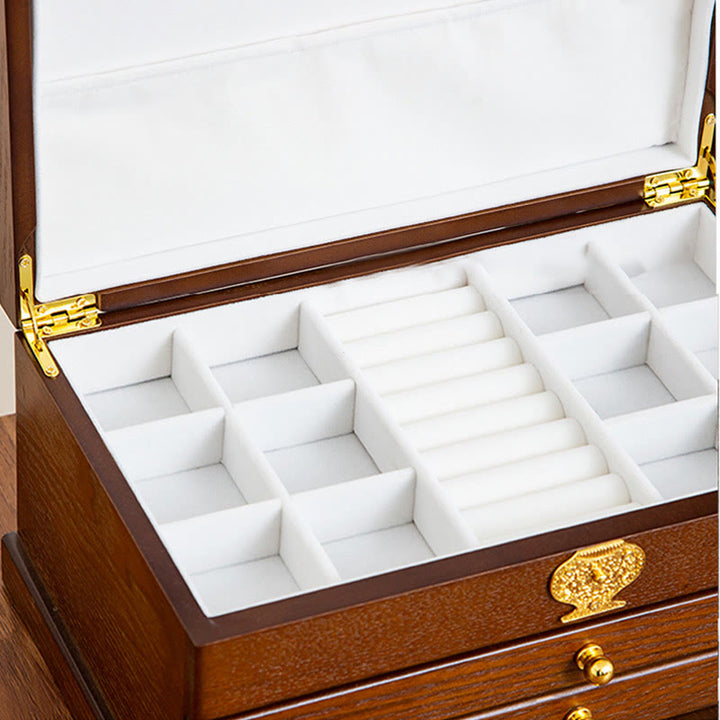 Drewniane pudełko na biżuterię w stylu retro z Buddha Stones, trójwarstwowe pudełko do przechowywania biżuterii