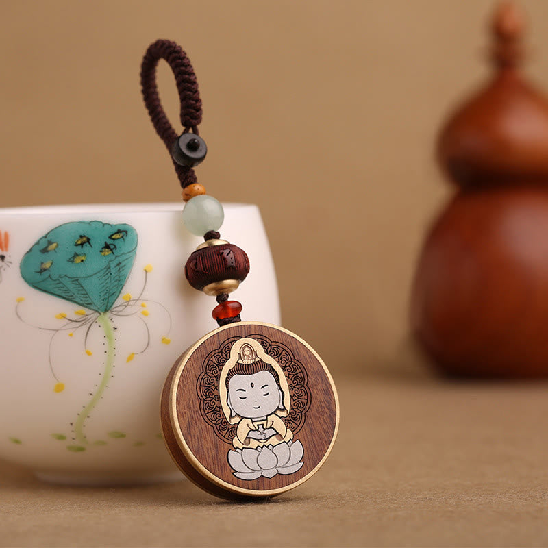 Buddha Stones Drewno hebanowe Palisander Budda Awalokiteśwara Om Mani Padme Hum Równowaga Car Key Chain Dekoracja
