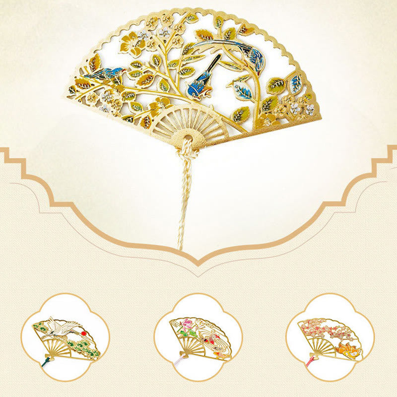 Buddha Stones Tradycyjny Motyl Kwiat Lotosu Żuraw Smok Feniks Lis Ryba Koi Nowy Początek Metal Mosiądz Pusty Wachlarz Zakładki