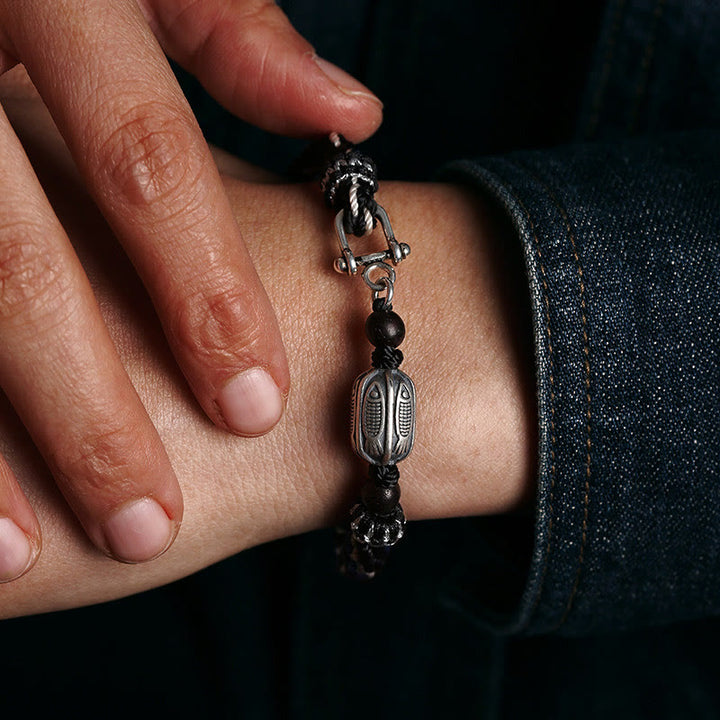 Bransoletka z Buddha Stones 925 ze srebra próby 925 z rybą Koi i bogactwem reinkarnacji, węzeł warkoczowy