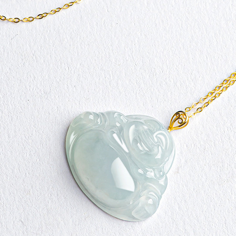 Naszyjnik z Buddha Stones Śmiejący się Budda Naturalny Jadeit Srebro próby 925 Pozłacany Wisiorek Obfitość - image 5