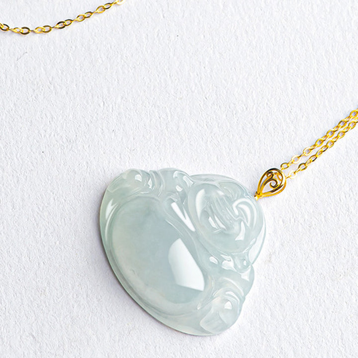 Naszyjnik z Buddha Stones Śmiejący się Budda Naturalny Jadeit Srebro próby 925 Pozłacany Wisiorek Obfitość - image 5