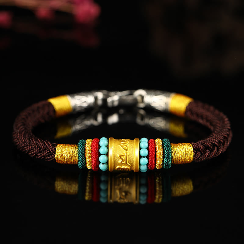 Buddha Stones Tybet 999 Złoty Om Mani Padme Hum Ręcznie Robiona Bransoletka Szczęścia Węzeł Pokoju Ośmiu Nici
