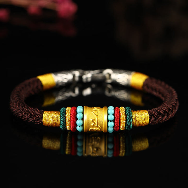 Buddha Stones Tybet 999 Złoty Om Mani Padme Hum Ręcznie Robiona Bransoletka Szczęścia Węzeł Pokoju Ośmiu Nici