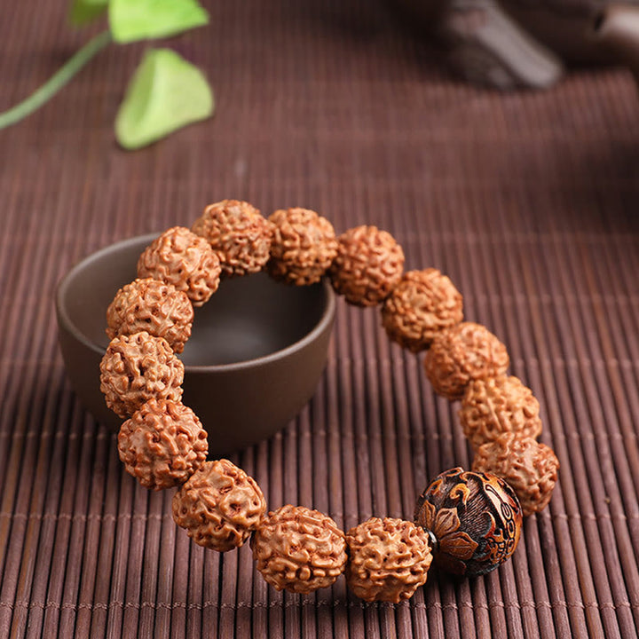 Buddha Stones Tybet Rudraksha Bodhi Seed PiXiu Miedziana Moneta Bogactwo Szczęście Bransoletka