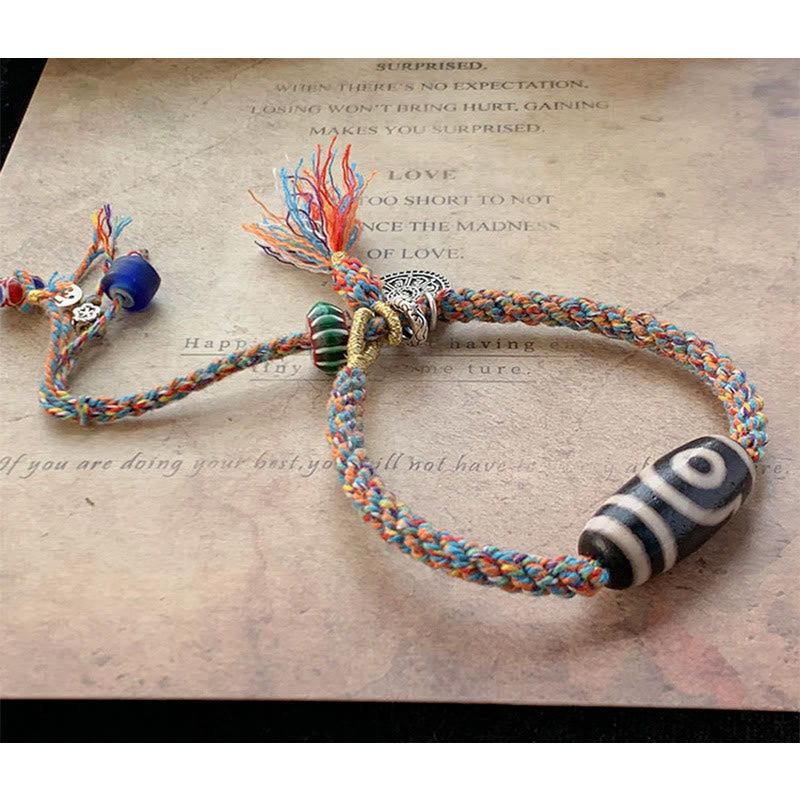 Bransoletka Om Mani Padme Hum z koralików Tybetańskich 925 Sterling Silver, ręcznie robiona Dzi Bead Protection Braid
