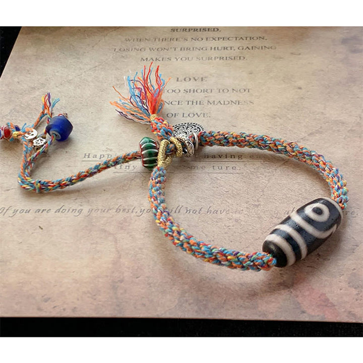 Bransoletka Om Mani Padme Hum z koralików Tybetańskich 925 Sterling Silver, ręcznie robiona Dzi Bead Protection Braid