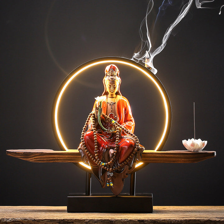 Buddha Stones Budda Awalokiteśwara Ceramiczny Lotos Relaksacyjny Kadzielnica Dekoracja