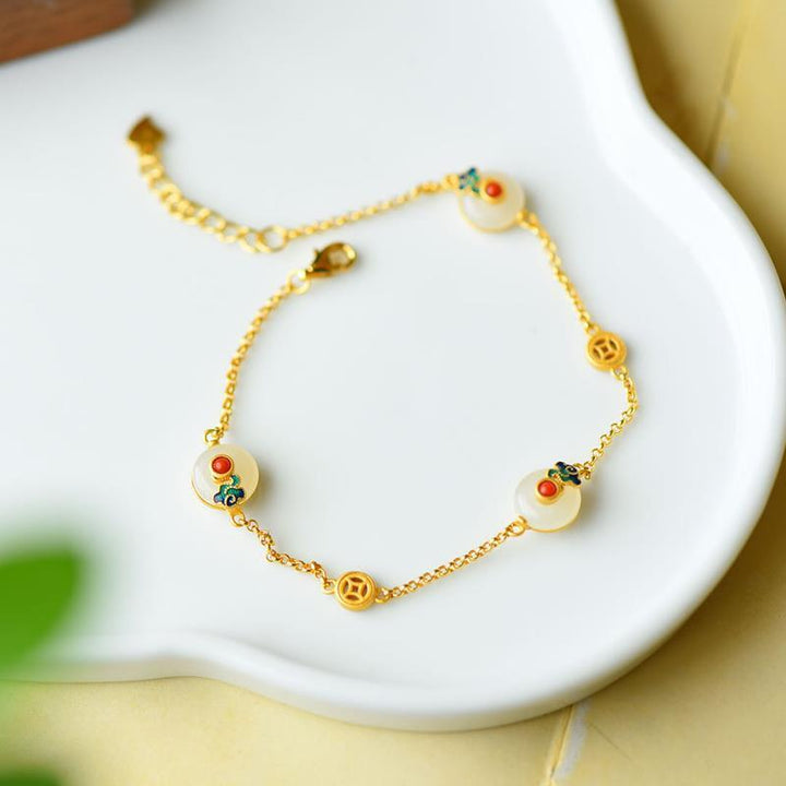 Bransoletka Buddha Stones Peace Buckle White Jade Luck Copper