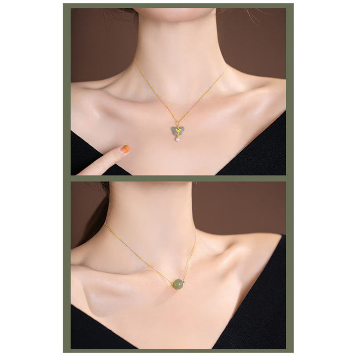 Buddha Stones 925 Srebro Sterling Naturalny Hetian Jade Cyan Jade Szczęście Śmiejący się Budda Motyl Naszyjnik Wisiorek - image 35