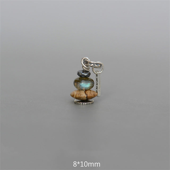 Buddha Stones Zen Cairn Labradorite Różne Kryształy Spokojny Wisiorek Naszyjnik - Wisiorek z hematytu, labradorytu i kamienia krajobrazowego 8*10mm - image 9