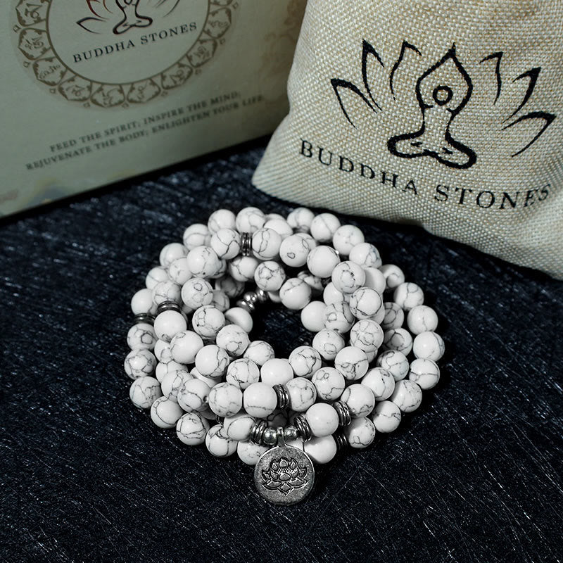 Bransoletka lecznicza Buddha Stones White Turquoise Lotus Mala
