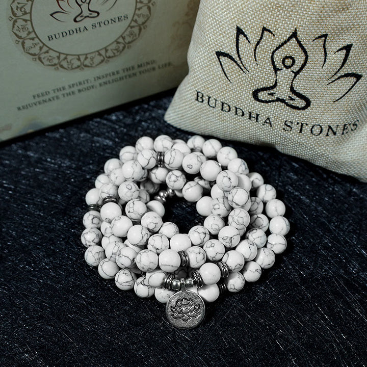 Bransoletka lecznicza Buddha Stones White Turquoise Lotus Mala