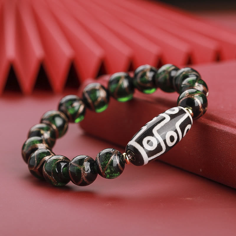 Buddha Stones Tybetańskie Dziewięciooczne Koraliki Dzi Trójoczne Koraliki Dzi Bransoletka z Koralików Szklanych Liuli Wealth