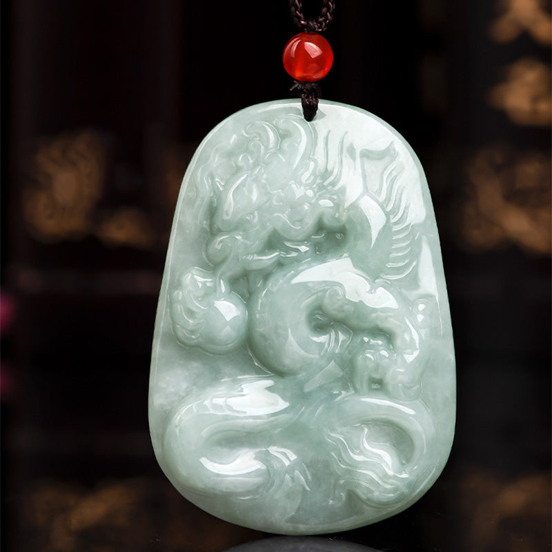 Buddha Stones Chiński Zodiak Latający Smok Jade Ochrona Naszyjnik Wisiorek Sznurek
