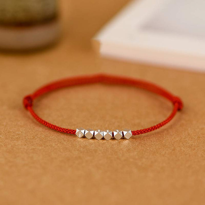 Bransoletka Buddha Stones 925 Srebro Sterling Czerwony Sznurek Warkocz Anklet