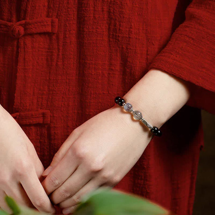 Bransoletka dla pary z obsydianu i kamienia księżycowego ze srebra próby 925