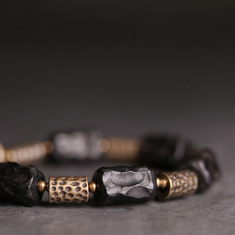 Bransoletka Buddha Stones Tybetański Heban Drewno Miedź Spokój Spokój