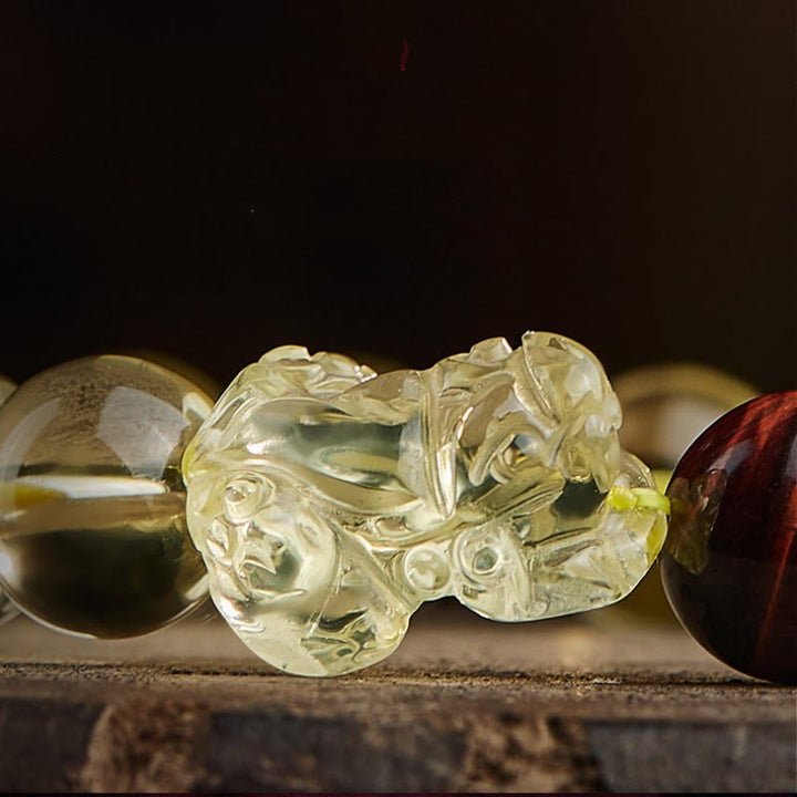 Bransoletka ochronna Buddha Stones Natural Citrine Double PiXiu Tiger Eye Prosperity