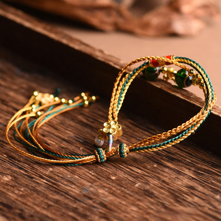 Buddha Stones Tybetańskie Ręcznie Robione Liny Liuli Szklane Koraliki Pleciona Wielowarstwowa Bransoletka Uzdrawiająca