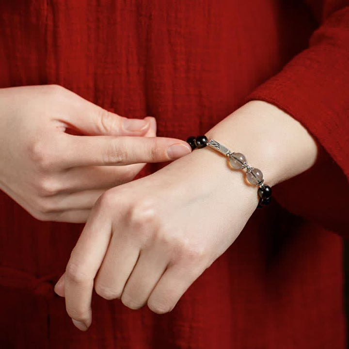Bransoletka dla pary z obsydianu i kamienia księżycowego ze srebra próby 925