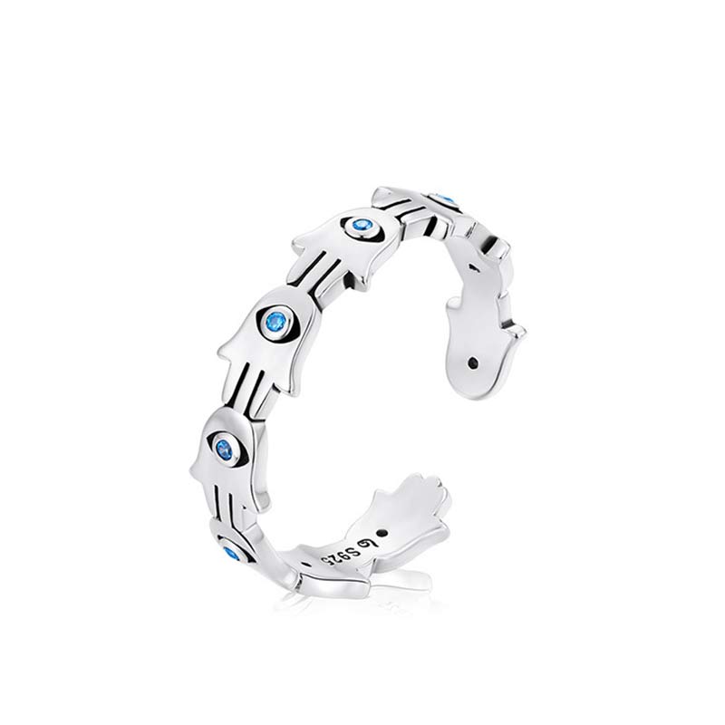 Buddha Stones 925 Srebro Sterling Symbol Hamsa Cyrkon Regulowany Pierścień