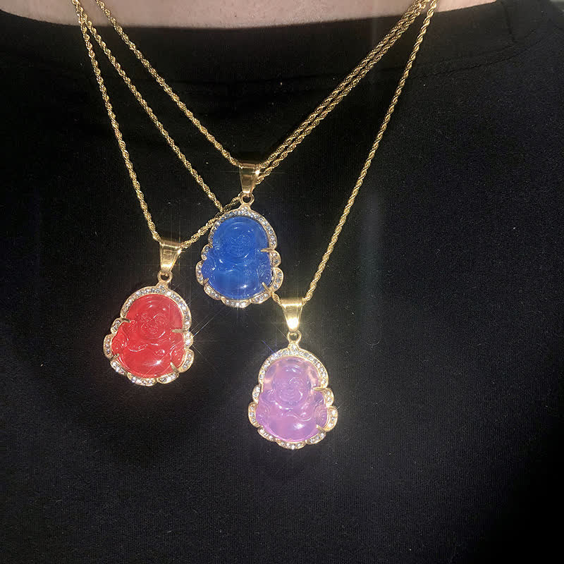 Buddha Stones 18K wypełnione złotem Śmiejący się Budda Jadeitowy naszyjnik szczęścia łańcuszek wisiorek - image 20