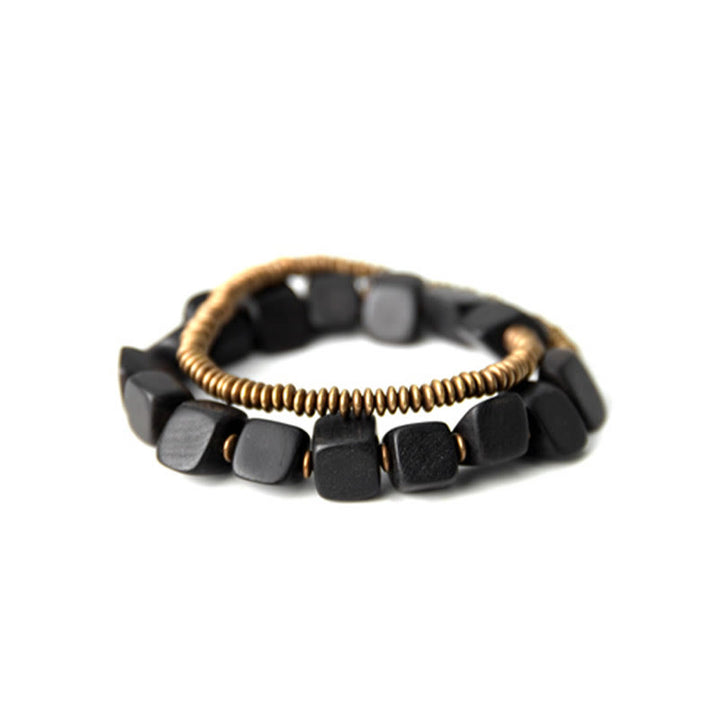 Bransoletka Buddha Stones z drewna hebanowego i miedzi z podwójnym owinięciem w stylu Tybetu