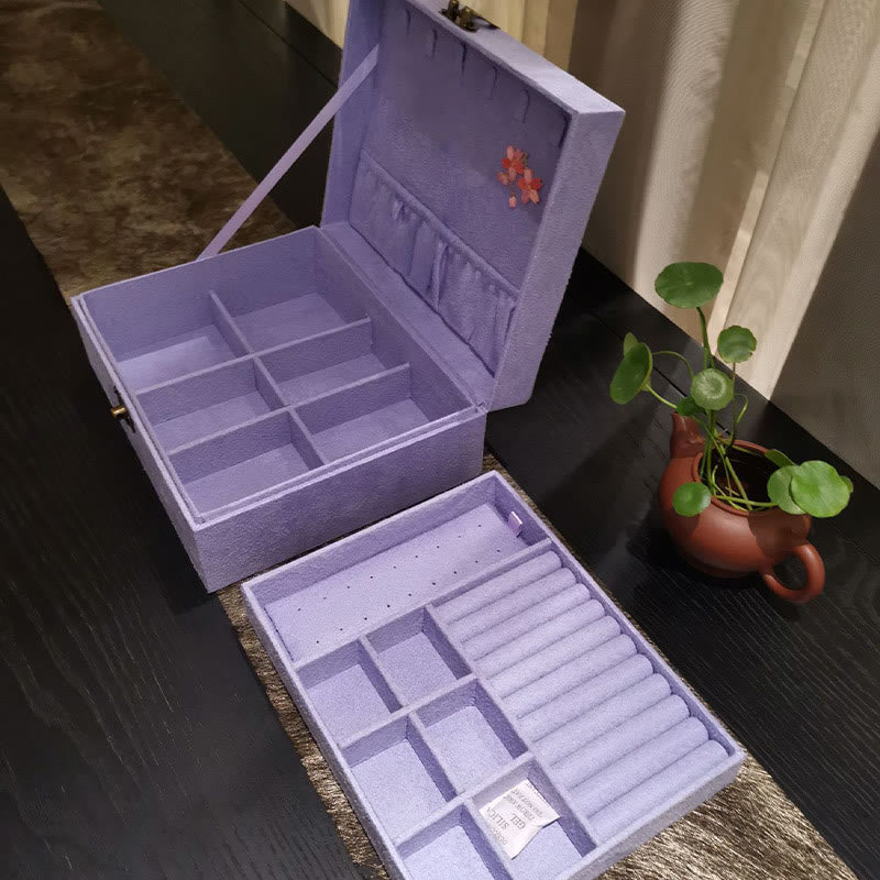 Pudełko na biżuterię Buddha Stones Fioletowy Feniks Organizator Dwuwarstwowe Pudełko do przechowywania biżuterii Flanelowe pudełko