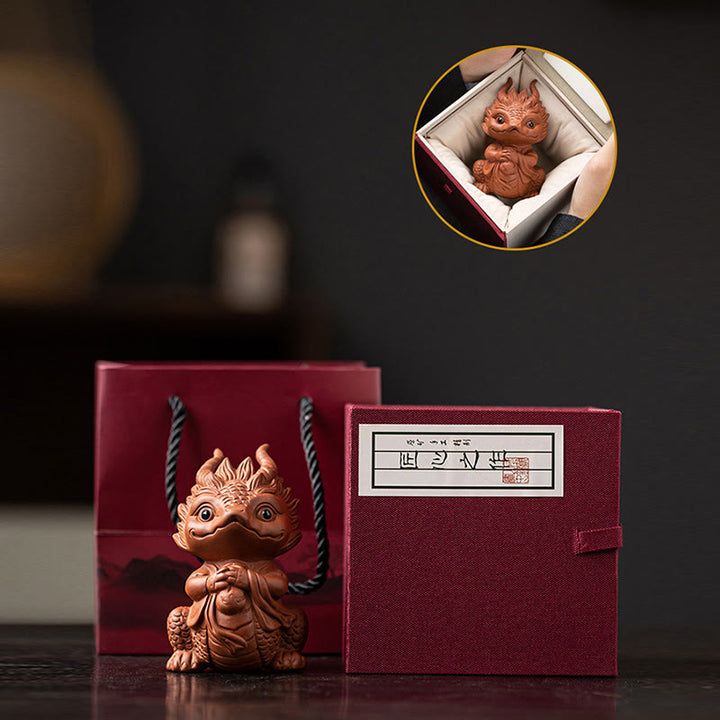 Buddha Stones Szczęście Smok Bogactwo Herbata Zwierzę Fioletowa Glina Figurka Dekoracja