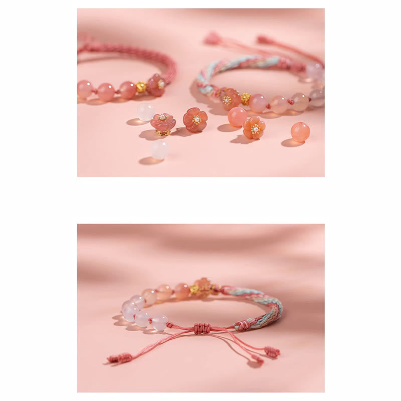 Buddha Stones Naturalny Gradient Agat Reinkarnacja Węzeł Brzoskwiniowy Kwiat Bogactwo Szczęście Ręcznie Robiona Bransoletka Sznurkowa