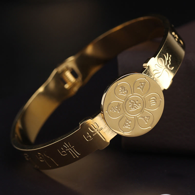 Buddha Stones Yin Yang Lotos Om Mani Padme Hum Mantra Bransoletka Harmonia ze stali tytanowej